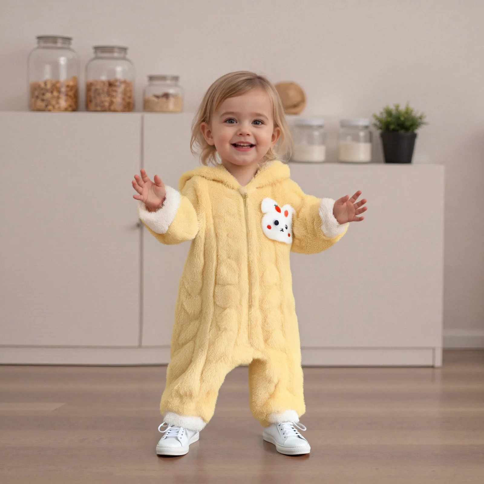 

Suefunskry Infant Baby Winter Plush Hood Romper Cute Bunny Long Sleeve Zip Up Full Length Jumpsuit Snowsuit
