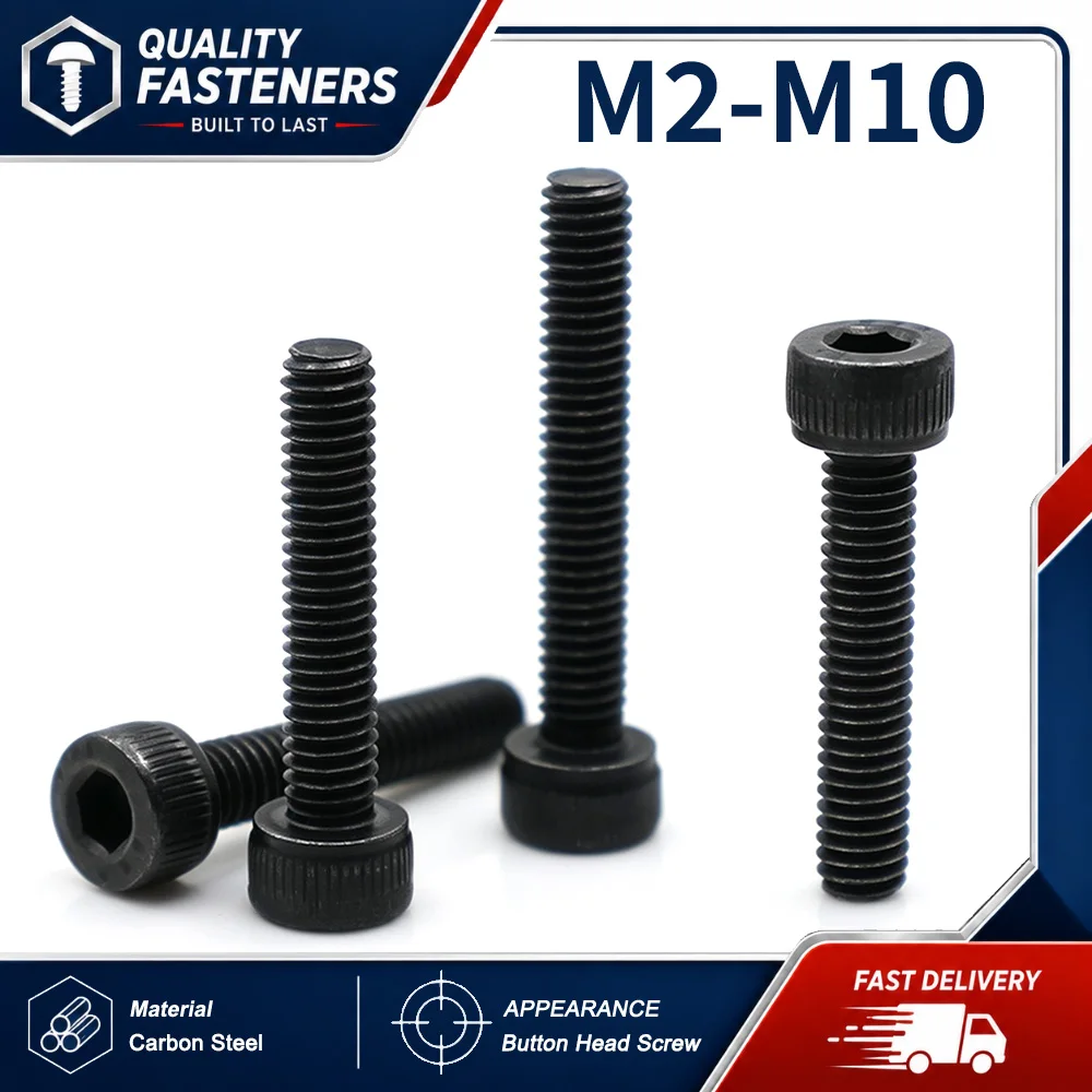 12.9 Grade Carbon Steel Hex Socket Button Head Full Thread Machine Screws Cylinder Head Bolts M2 M2.5 M3 M4 M5 M6 M8 M0