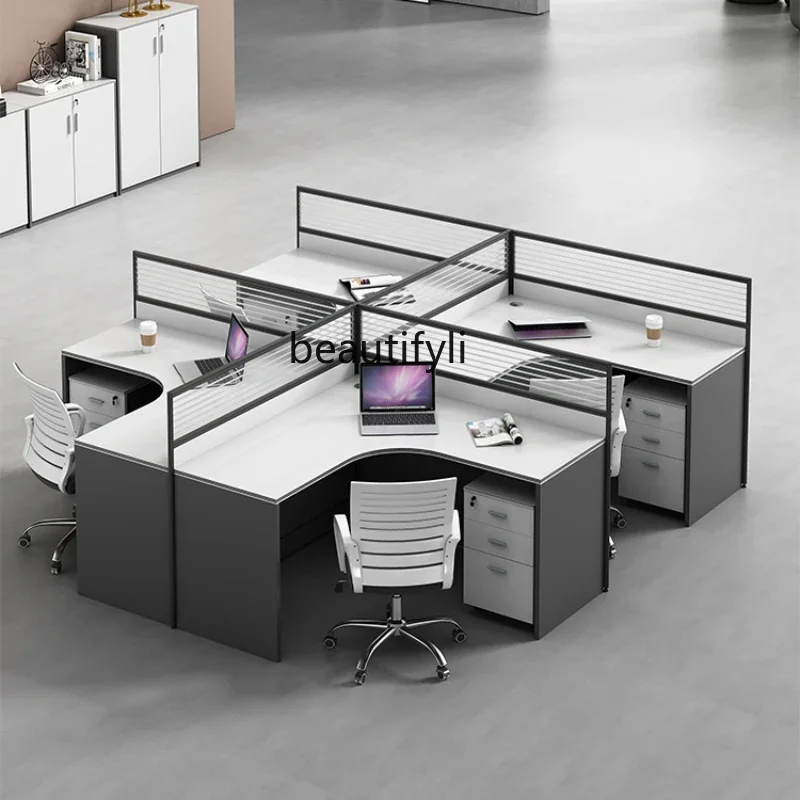 

Staff Desk Simple Modern 4-Person Staff Card Holder Subareas Screens 6-Person Computer Desk