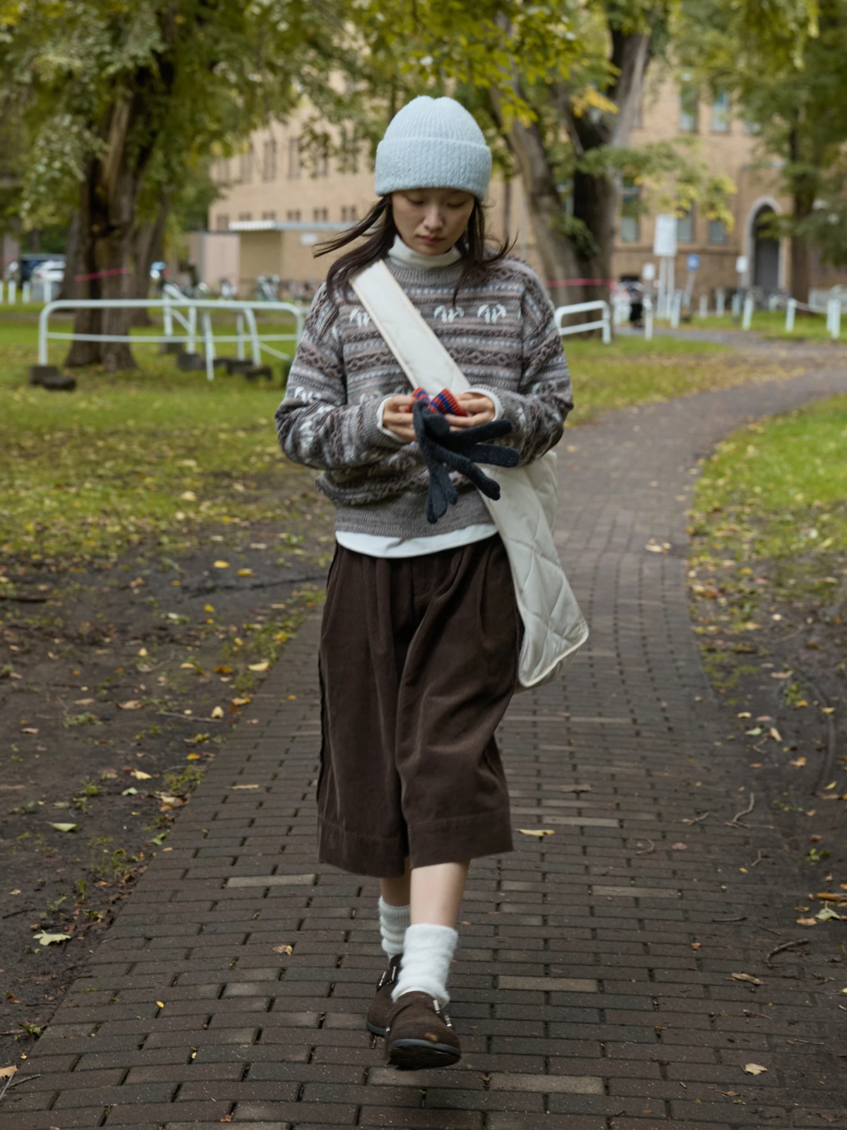 

Теплый повседневный вязаный свитер с длинными рукавами и круглым вырезом, с узором Fair Isle, комфортный, приятный для кожи, Still Walking Thousand Layer C...