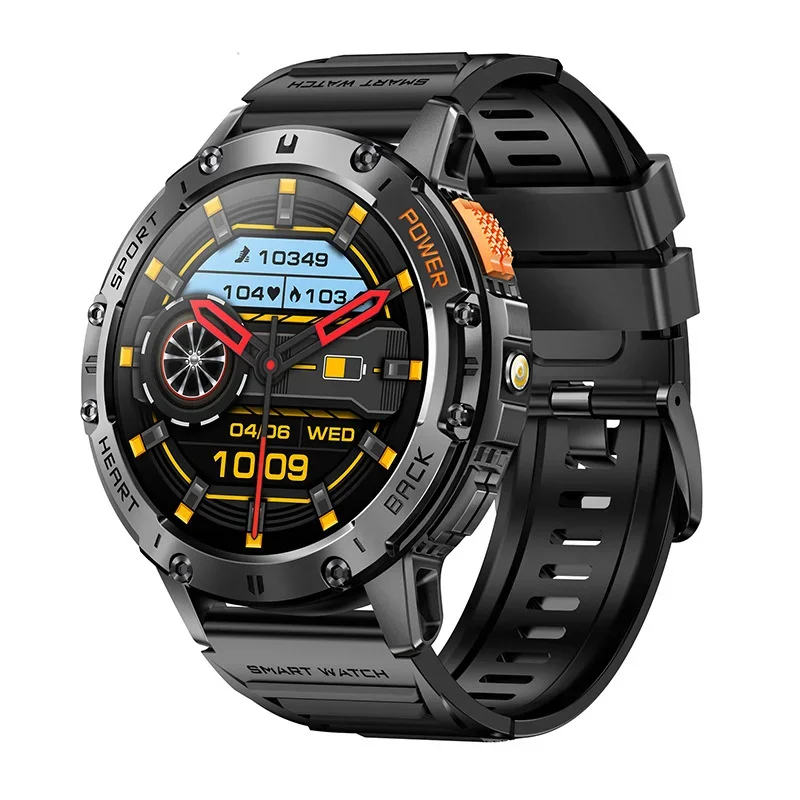 Gaines K65 Smart Watch Amoled Screen LED Flashlight Men Bluetooth Call Sports Fitness Tracker Health Monitor Smartwatch