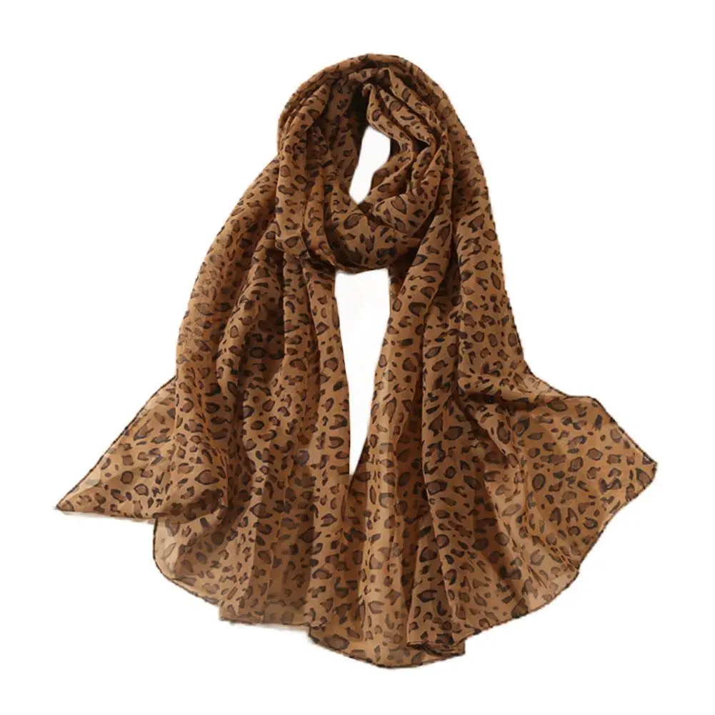 Lenço chiffon com estampa leopardo para mulheres, lenços macios para senhoras, lenço estampado longo inverno, xales muçulmanos St F7G4, moda