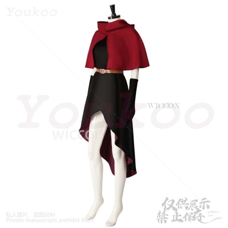 Costume de Cosplay Anime Delicious In Dungeon Rinsha Fana, cape châle rouge, robe noire, uniforme Sexy, perruques pour femmes et filles