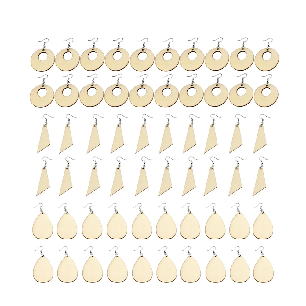 

60 Pcs Pendants Unfinished DIY Earrings Making Wooden Diy Crafts Jewelry Craft Kits Wooden Pendant Lightweight Smooth