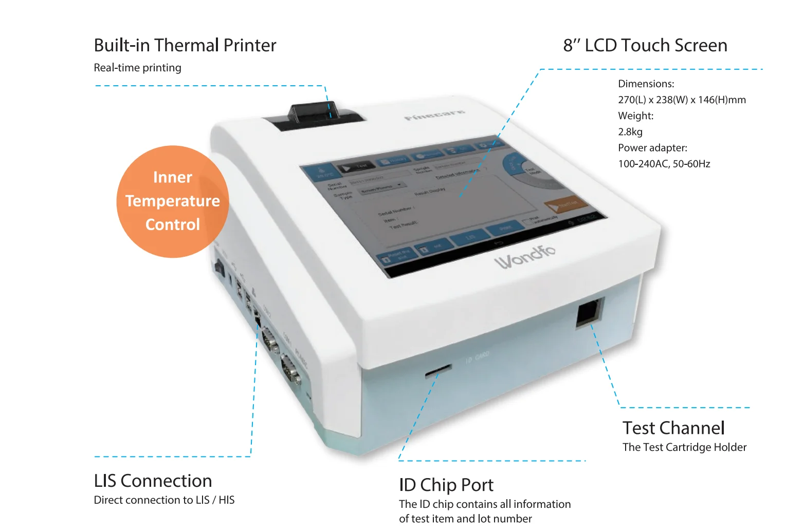 Wondfo Finecare Fia Meter Plus Hormone analyzer machine immunofluorescence analyzer CRP PROG T4 HBA1C Fia Analyzer