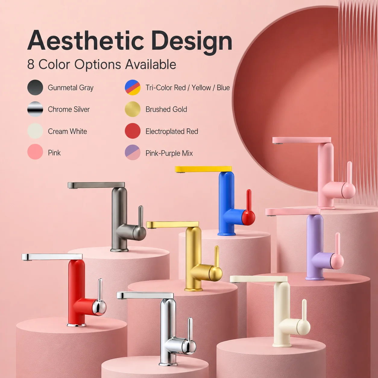 Dopamine 360 Swivel Basin Faucet Dual Water Modes Hot Cold Mixer Tap Anti Splash Bathroom Sink Crane Pink Purple