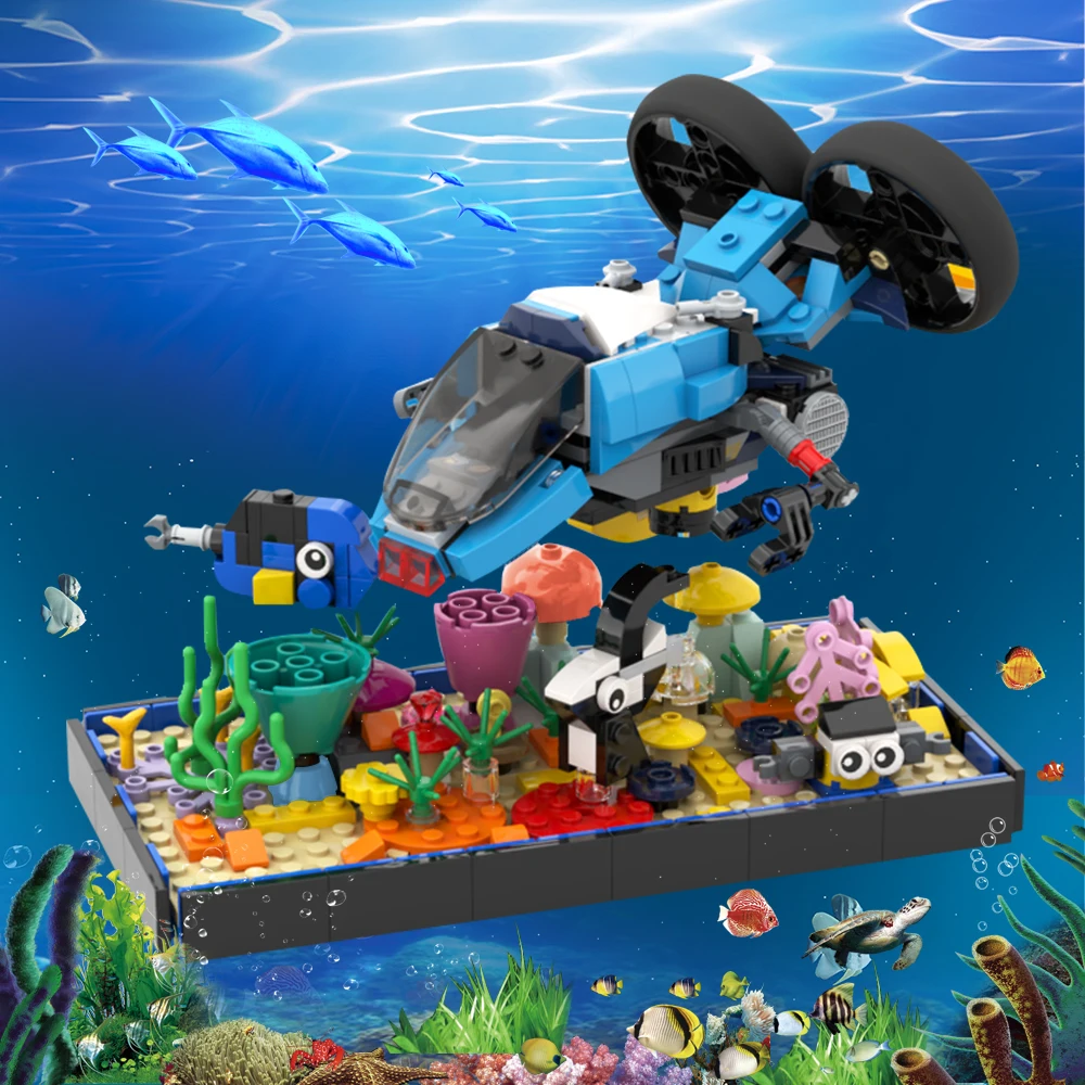 

MOC Submarine Model Building Blocks Marine Coral Reef And 31122 Submarine Boat Creative Design Assembly Bricks Toy Kid Gift