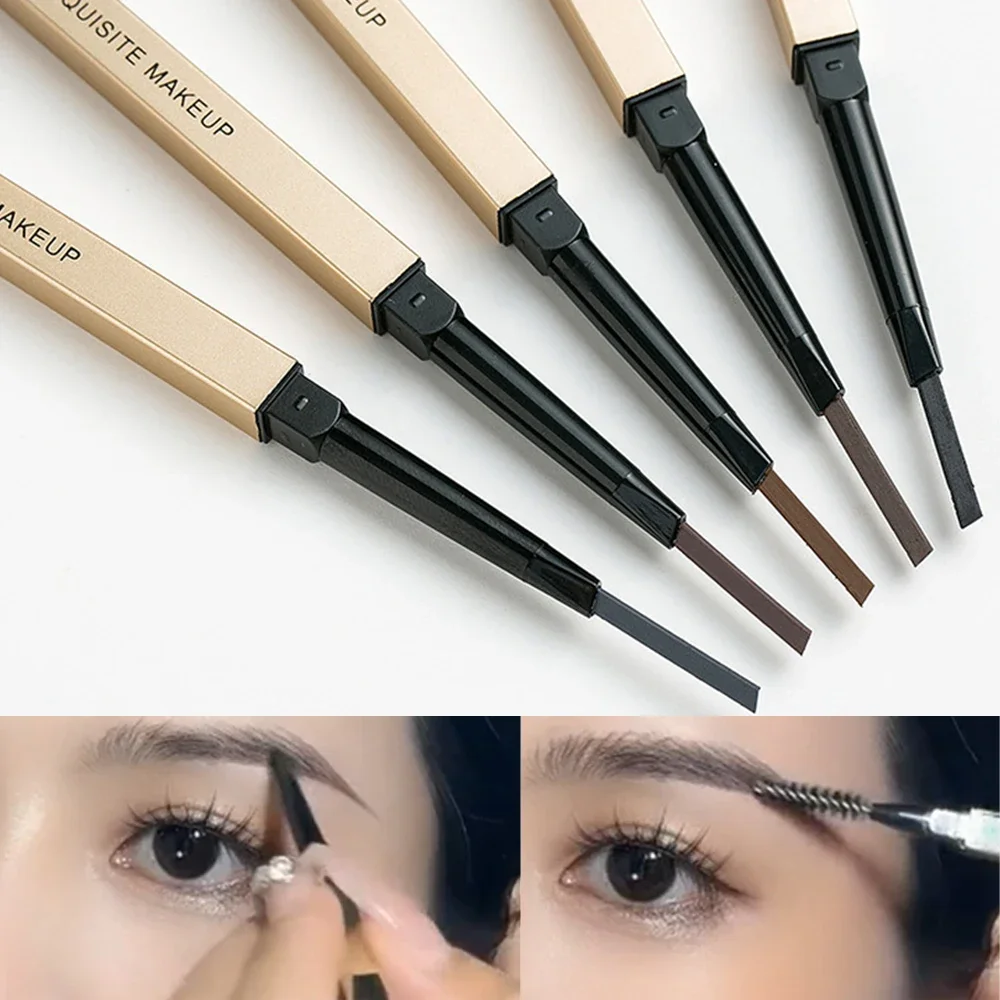 5 Colors Ultra Fine Triangle Eyebrow Pencil Waterproof Sweatproof Lasting Double Head Brow Pencil with Brush Natural Eye Makeup
