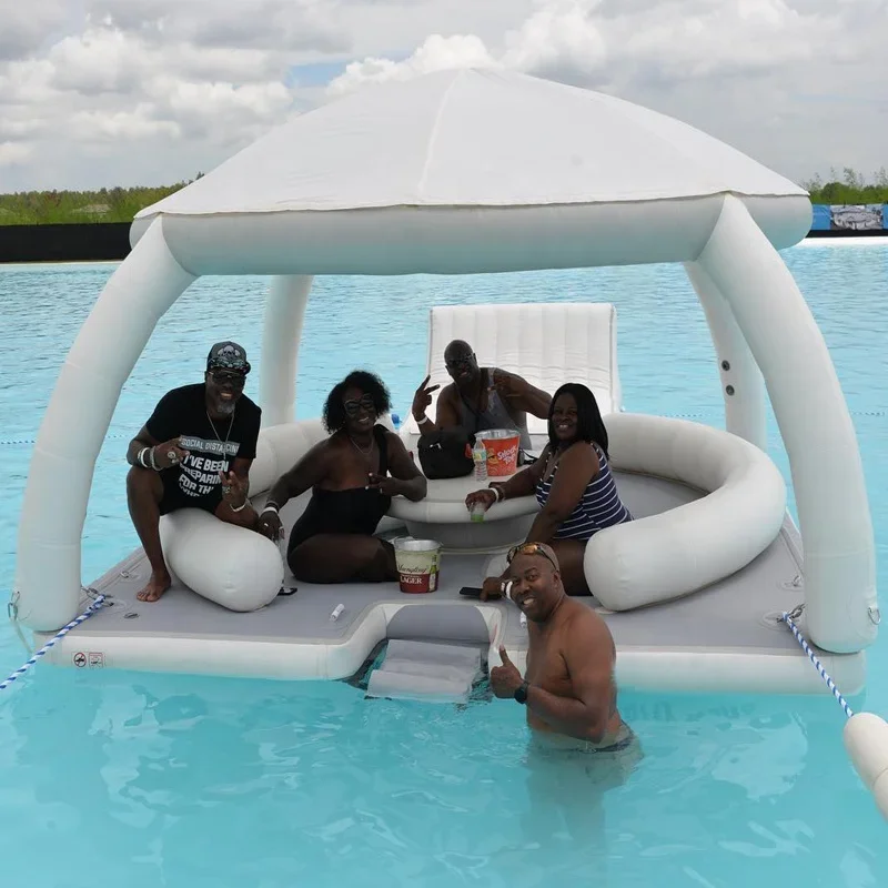 Inflatable Island Marine Floating Island Water Play Party Inflatable Dock Tent Inflatable Platform Raft