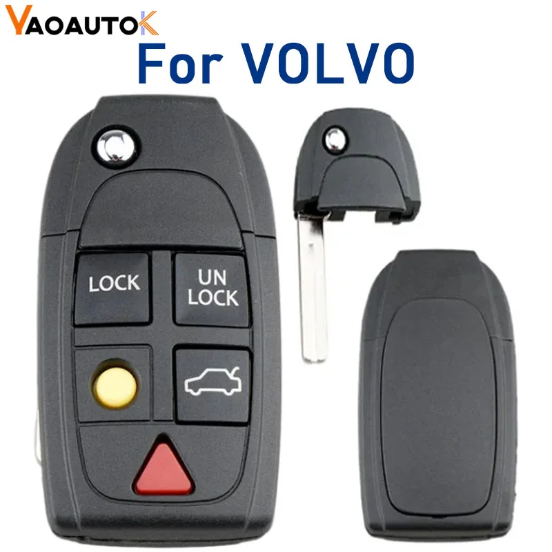 Remote Car Key Fob Case Shell For VOLVO S60 S80 V70 XC70 XC90 5 Buttons Replacement Uncut Flip Remote Cover Car Key Accessories