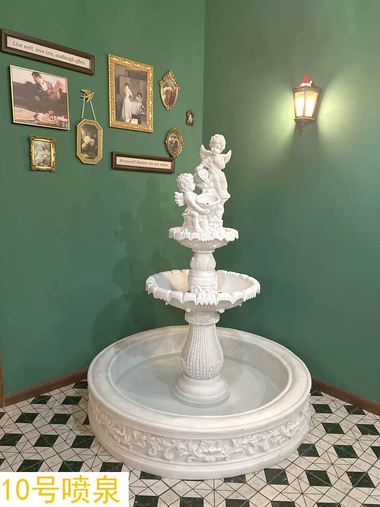 courtyard decoration, flowing water fountain, wedding, wishing pool, villa, living room, balcony, fish pond, outd
