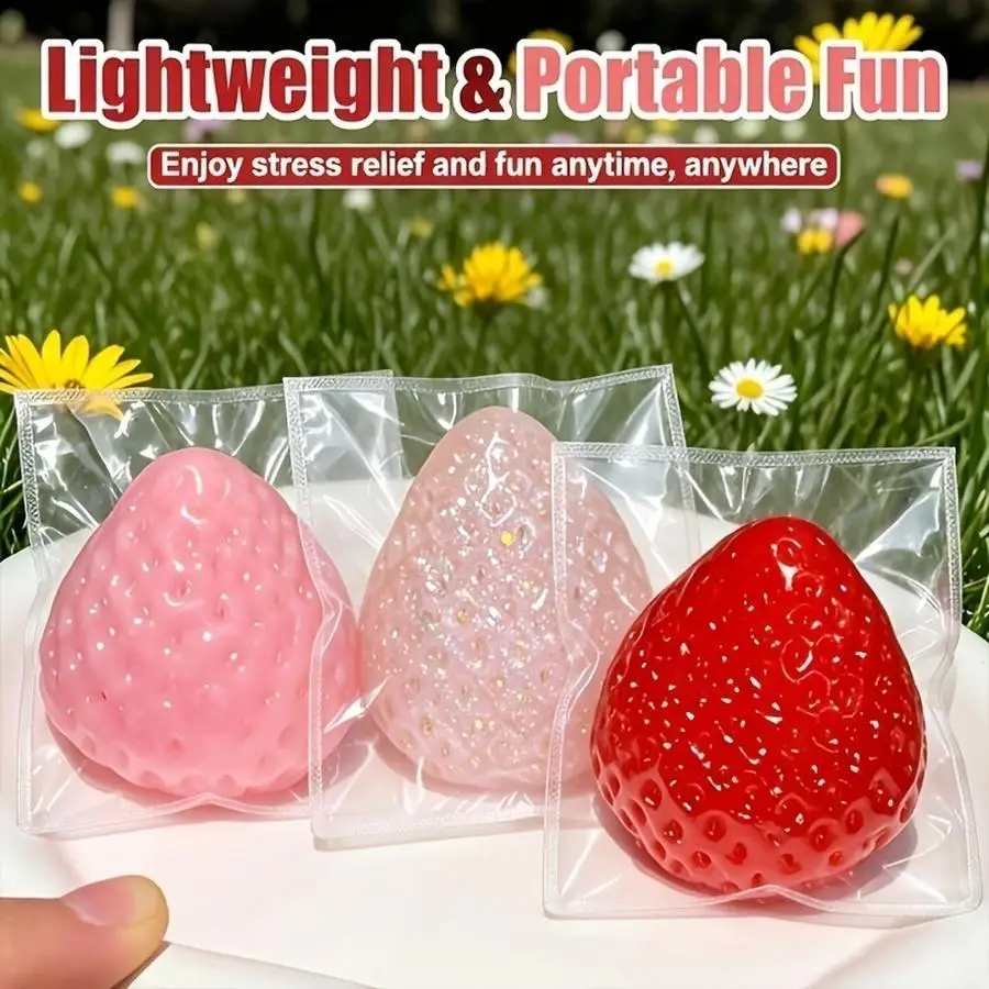 1/5/10/20/50/100pcs Squishy Relax Strawberry, Cute Strawberry Squeezing, Adorable Sticky Relaxation, Transparent Relaxation Supp