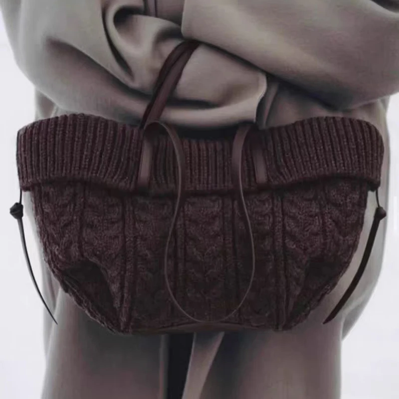 

Вязаная сумка-тоут в стиле ретро для женщин, вместительная, с ручками, стильная, универсальная, повседневная, вязаная сумка-пельмень для города