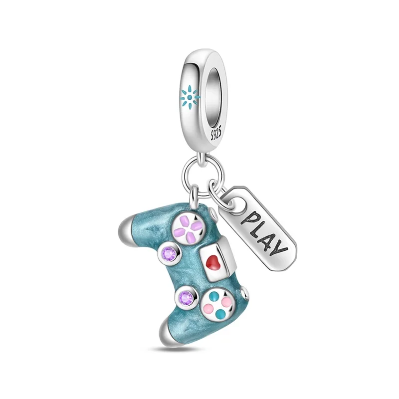 925 Sterling Silber Charms Perle CZ Zirkon Lustiger Gamepad-Anhänger Passend für Original-Armband DIY Damen Schmuck Geschenk