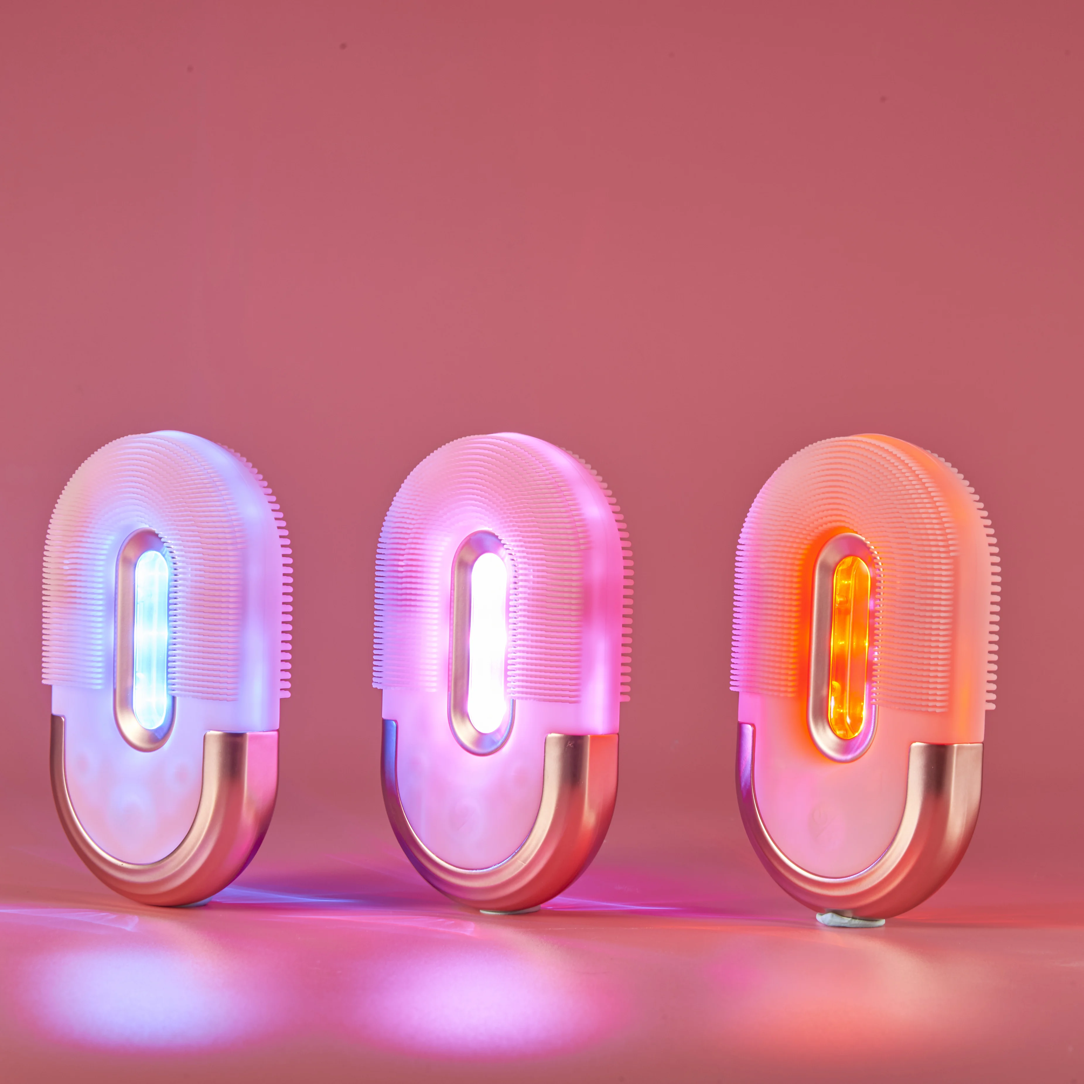 Wireless Rechargeable Silicone LED Electric Waterproof Facial Cleansing Brush Red Blue LED Light Therapy