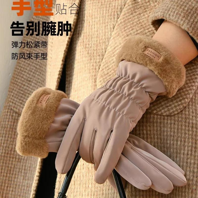 New Products in Stock down Cotton Gloves Women's Winter Fleece-lined Thick Cute Touch Screen Waterproof Windproof Warm Ski Glove