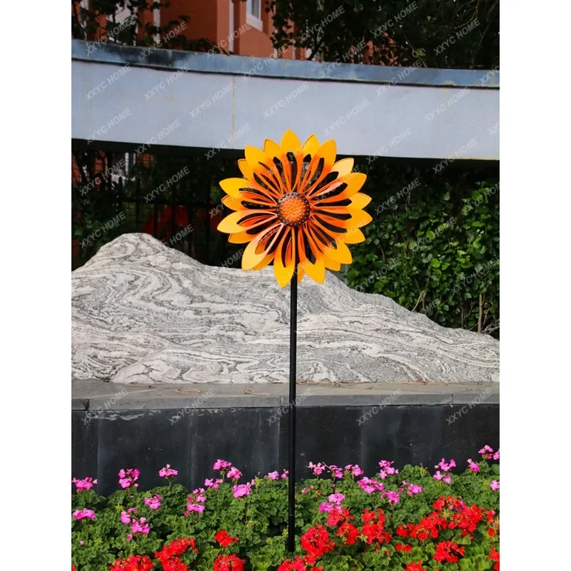 Sunflower Iron Double-Sided Windmill Garden Courtyard Villa Decoration Rotating Outdoor Decoration Creative Landscape