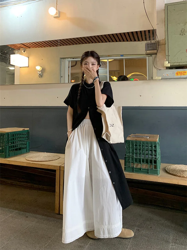High end fashion set for women's spring 2025 new long shirt  lace wide leg skirt pants two-piece set