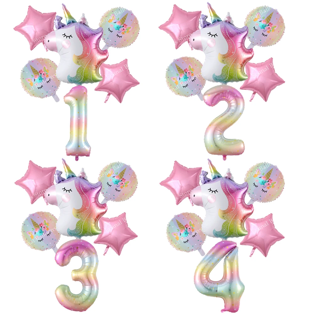 1set Large Rainbow Unicorn Balloons Gradient 40inch Number Foil Balloon Girl 1 Year Old Unicorn Birthday Party Decor Baby Shower