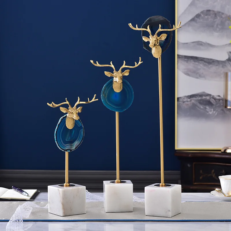 artisanat-en-metal-agate-bleue-cerf-dore-sculptures-d'animaux-simules-ornement-en-marbre-figurine-en-metal-accessoires-de-decoration-pour-la-maison