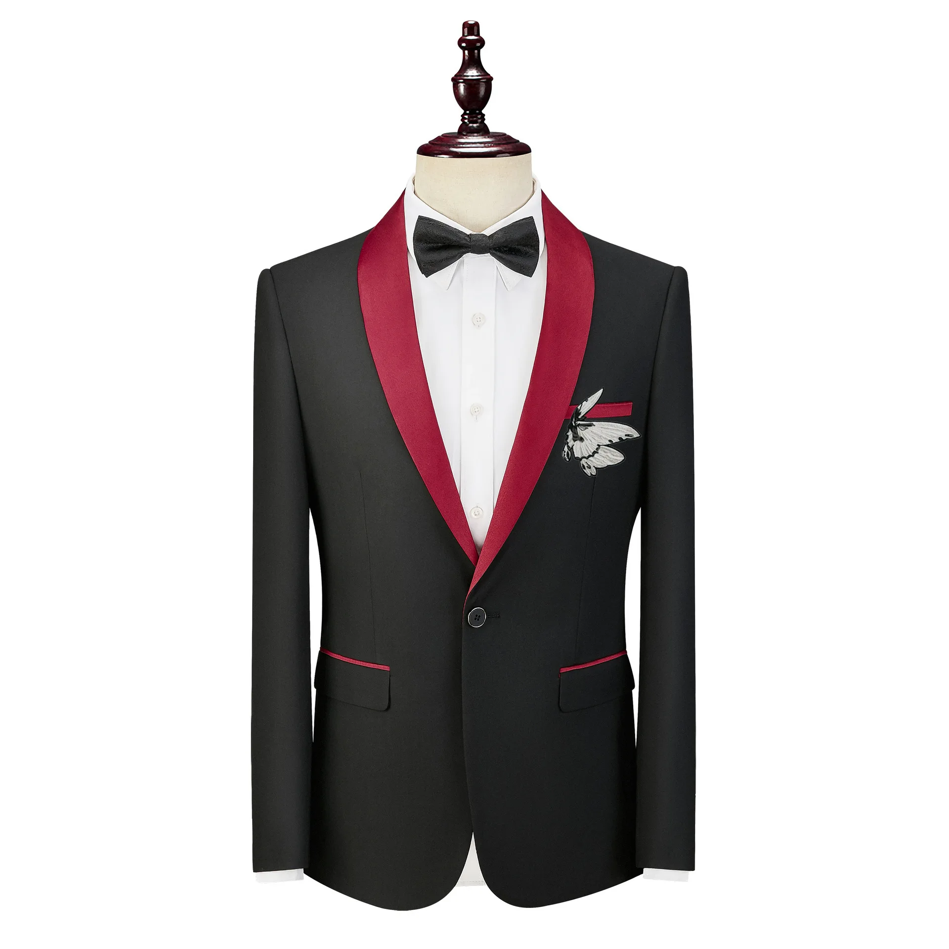 

Мужской пиджак KIDWHXR: модный, с вышивкой в виде бабочек, однобортный, с длинными рукавами и галстуком-бабочкой