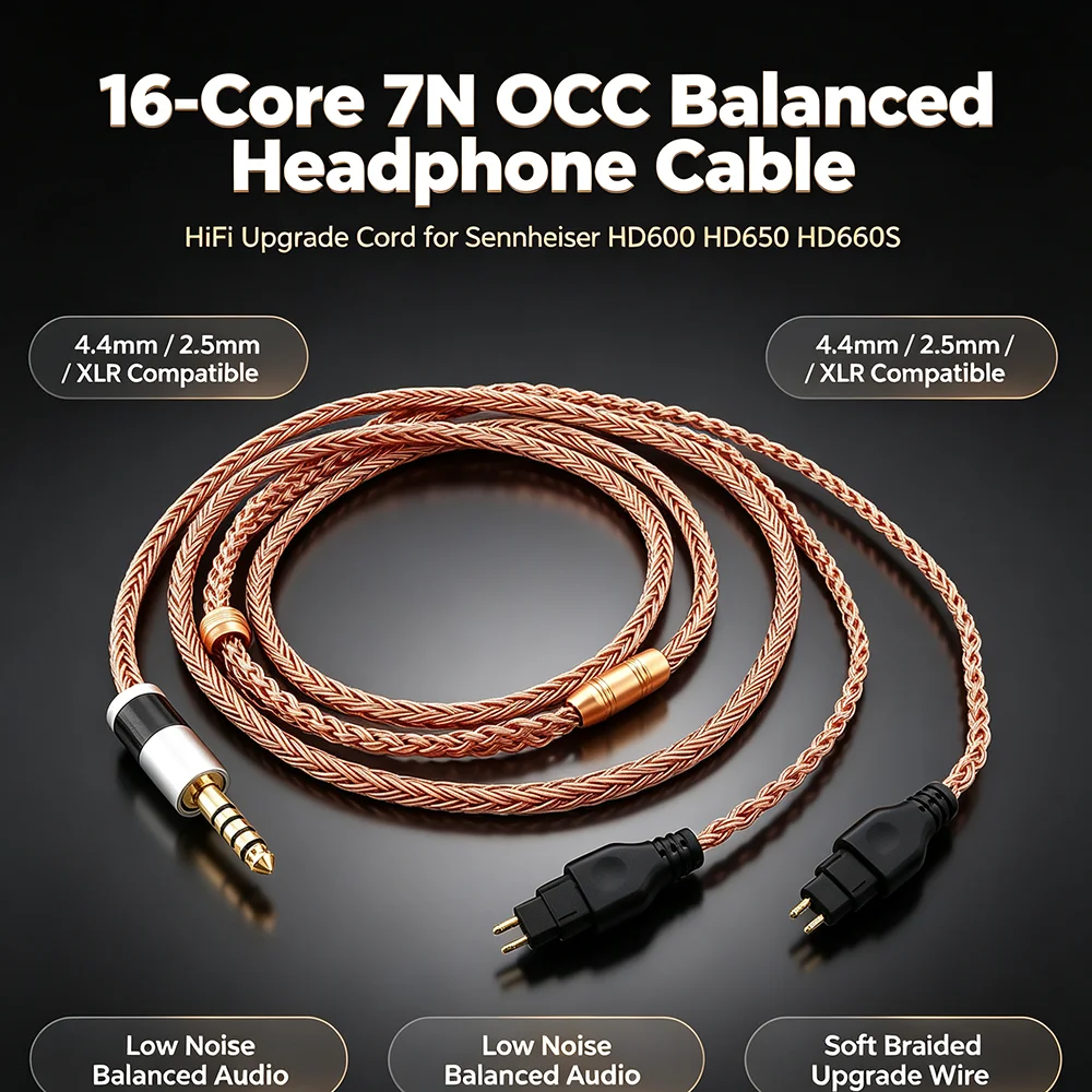 16 Cores 7N OCC Balanced Upgrade Headphone Cable XLR 4.4mm 2.5mm for Sennheiser HD600 HD650 HD660S