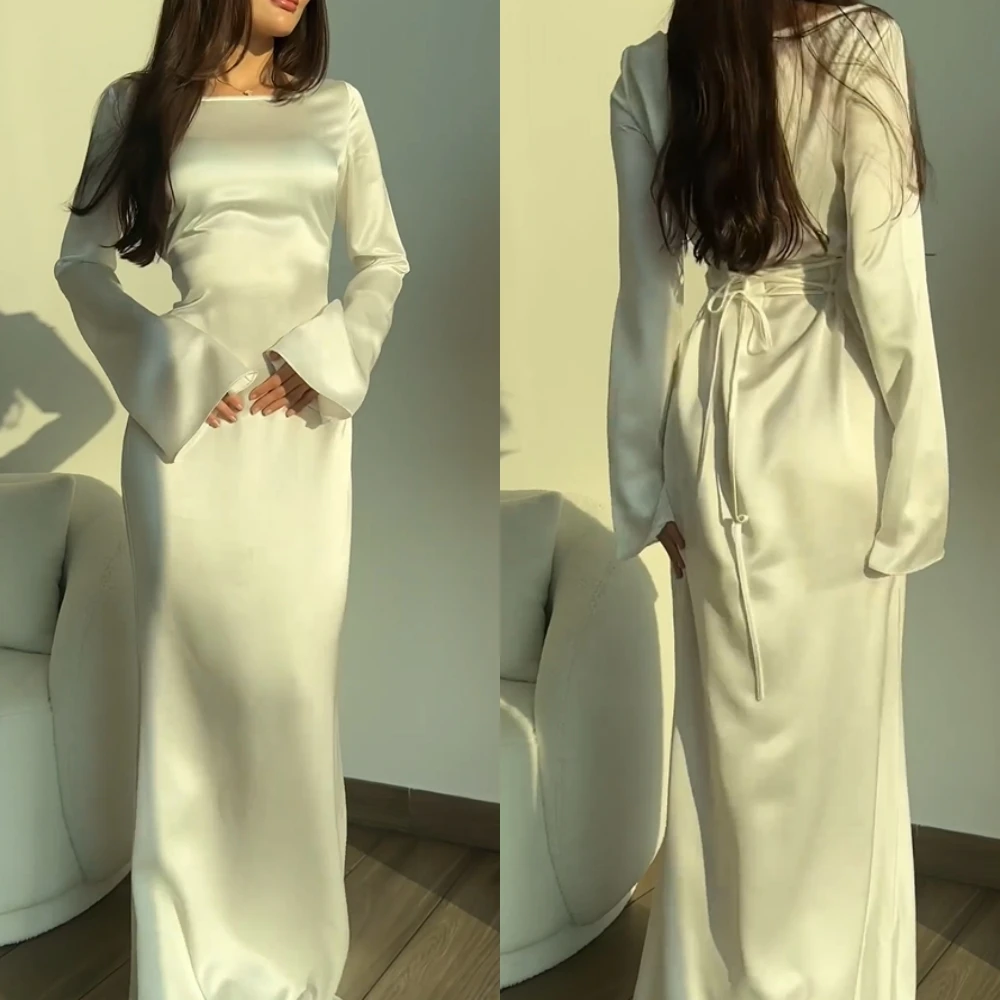 Prom Dress Saudi Arabia Satin Ribbons Valentine's Day A-line O-Neck Bespoke Occasion Dress Floor Length