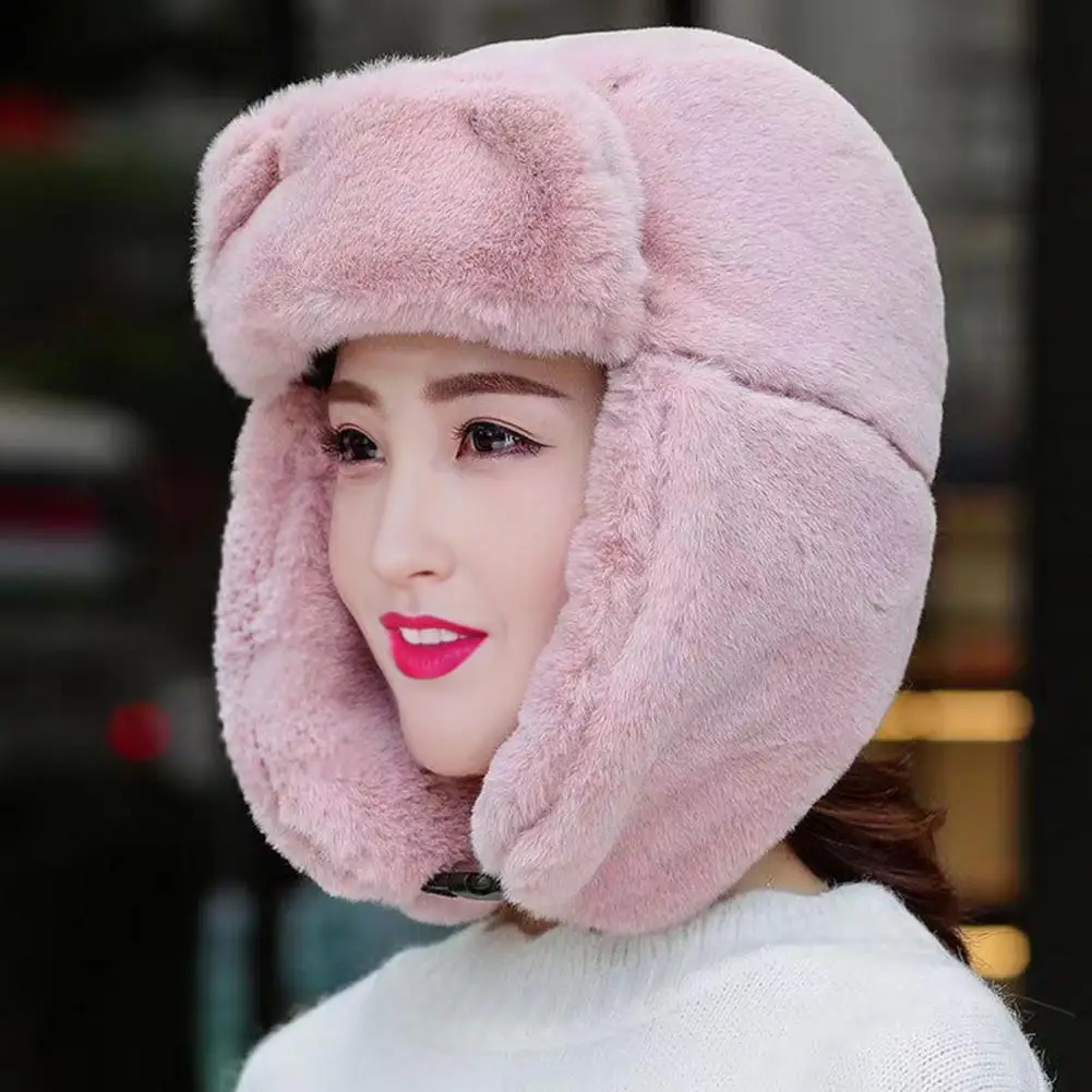 Fluffy Thunder Hat Adjustable Lei Feng Hat Cozy Plush Winter Hat with Ear for Women Adjustable Heat for Skiing