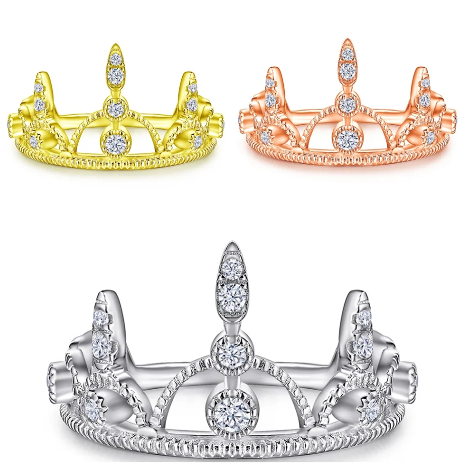 

Retro Style 925 Sterling Silver Ring Women Silver Zircon Crown Ring