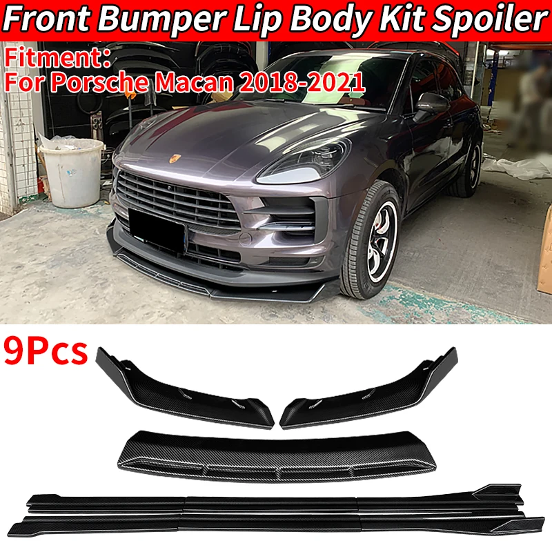 Dla Porsche Macan 2018-2021 Wysokiej jakości przedni zderzak samochodowy Splitters Lip Body Kit Spoiler Boczne spódnice Przedłużenia Akcesoria ABS