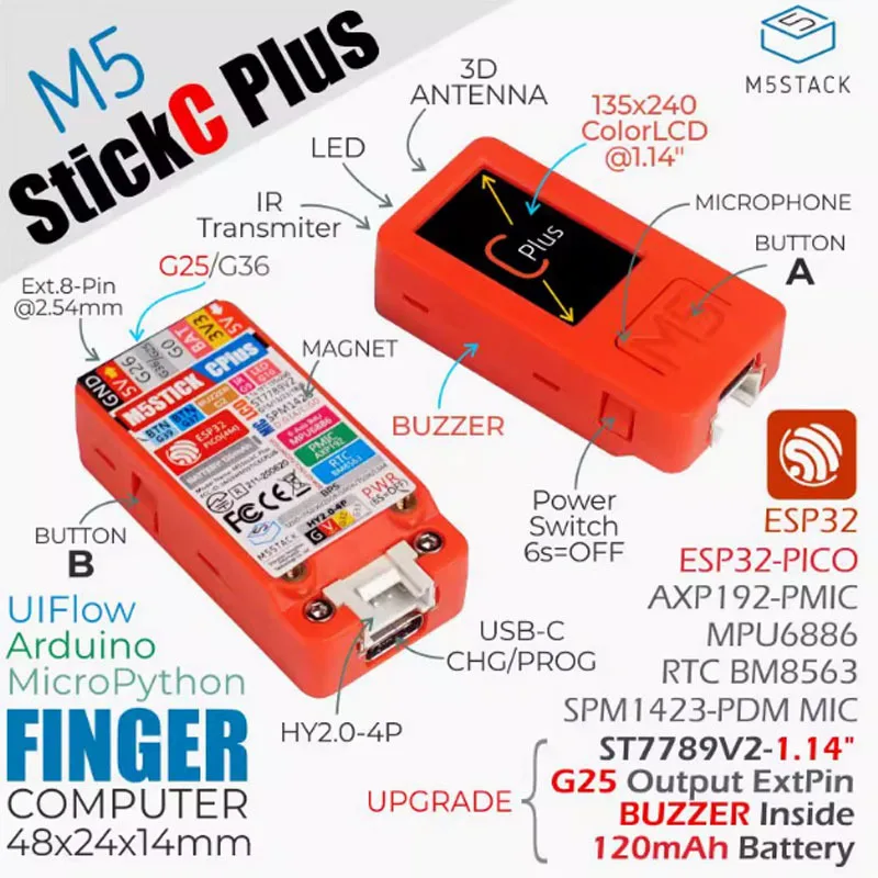 

Плата для разработки IoT M5Stack StickC Plus ESP32, комплект для графического программирования IoT