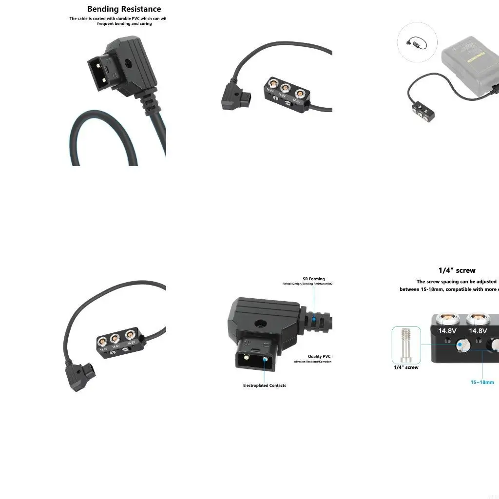 Flexible D-Tap to Three 2-Pin 0B Supply Cable 14.8V Output for Filmmakers 896C
