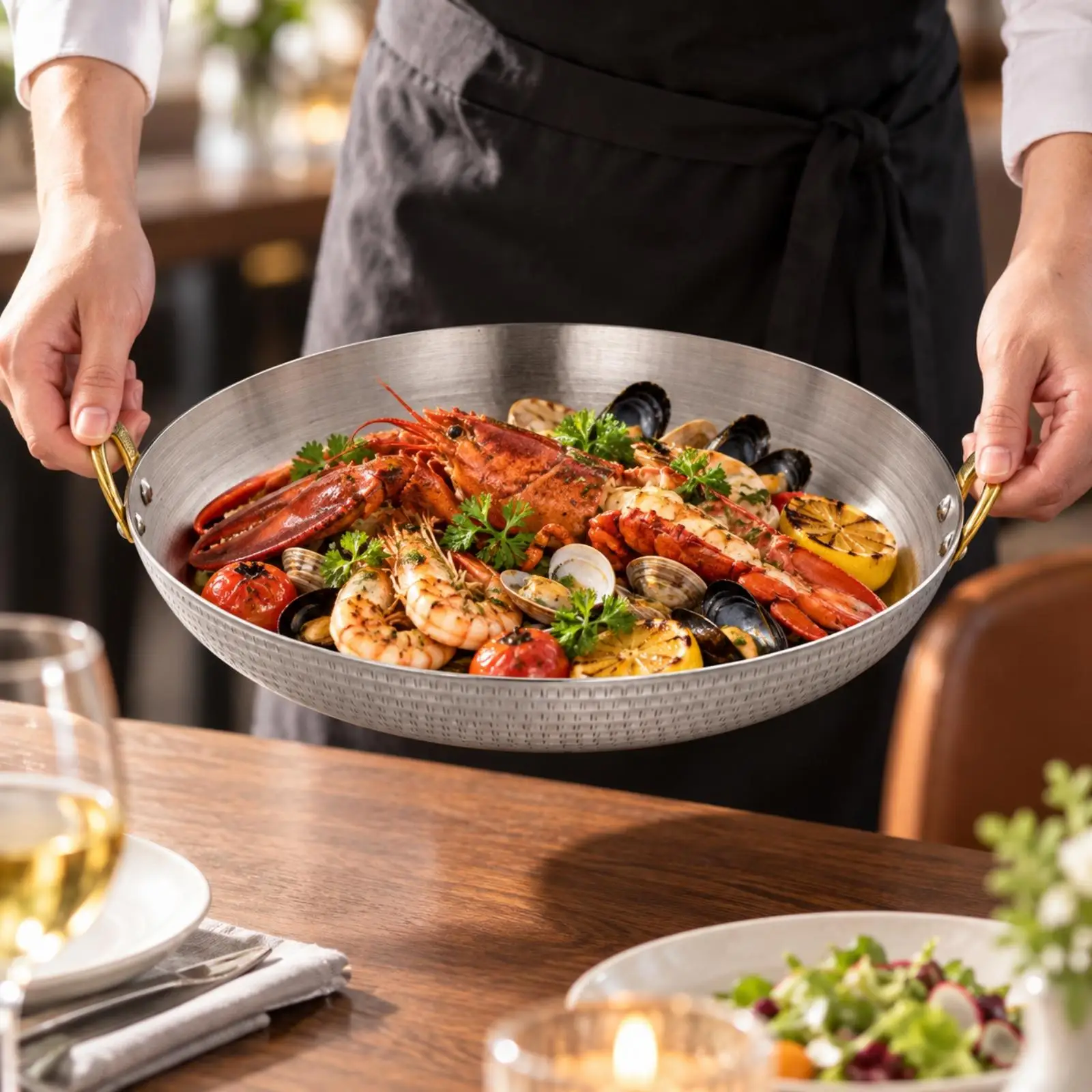 Decorative Metal Oval Serving Platter Stainless Steel Dish with Riveted Handles for Buffet Service Home Entertaining