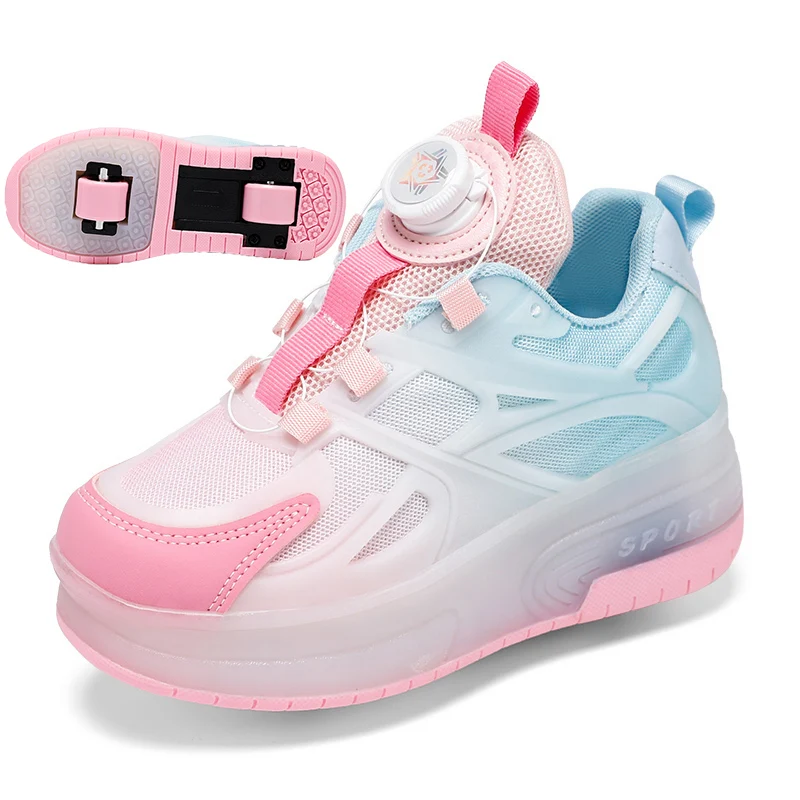 Kid Boys Girls Flashing Roller Skate Shoes USB Charging Children Fashion LED Light Up Shoes Luminous Wheels Sneakers for Street