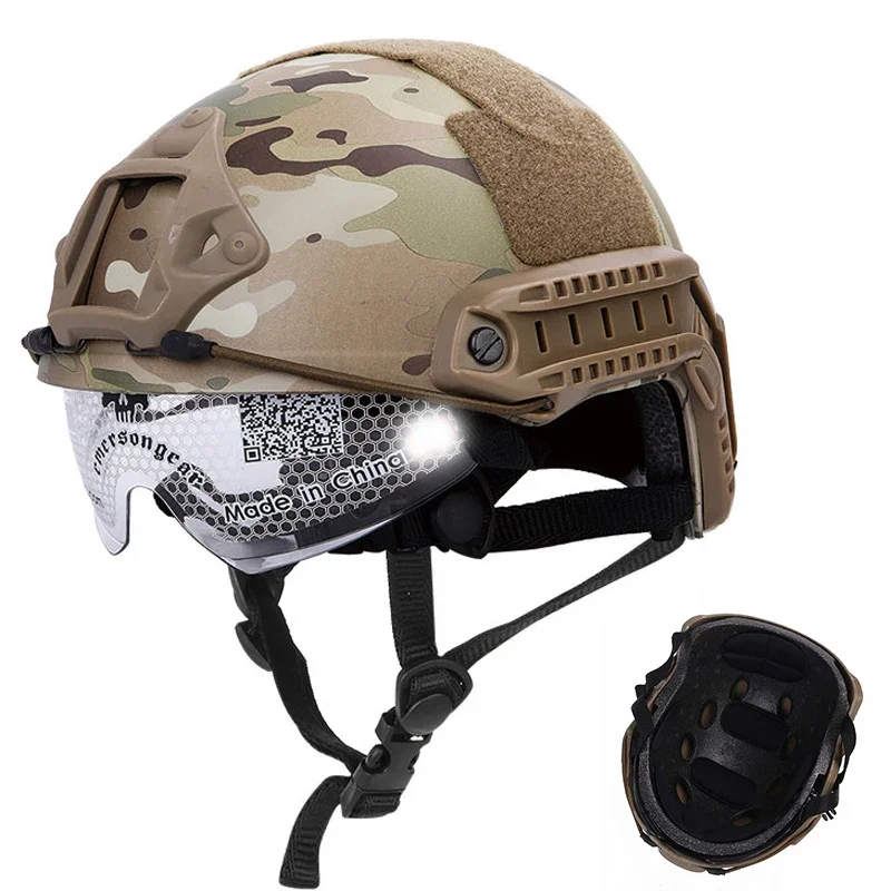 Emersongear Tactical Helmet With Protective Goggle Glasses Combat Hunting CS Anti-fog Helmet Protective Eyewear Helmet EM8820