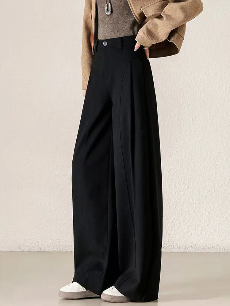 กางเกงขายาวทรงตรงผู้หญิง สไตล์วินเทจ สำหรับสาวออฟฟิศ ใส่ได้ทั้งฤดูใบไม้ร่วงและฤดูหนาว ลำลอง ใหม่ ทรงหลวม สีพื้น มีกระเป๋า สไตล์เรโทร
