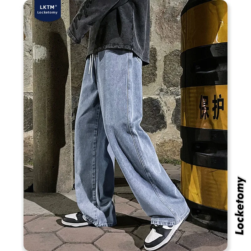 مستقيم الجينز الرجال السراويل المستقيمة جان كامل طول الدنيم بانت فضفاض الصلبة تقسم غسلها سستة يطير منتصف الخصر جيوب عادية