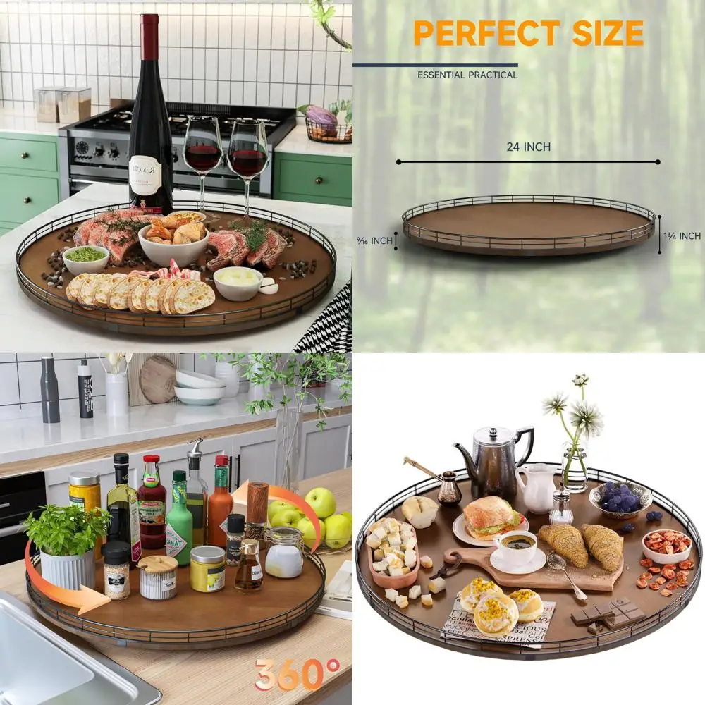 

24 Walnut Round Lazy Susan Organizer, Storage & Decor for Kitchen, Dining Table, Pantry, and Home