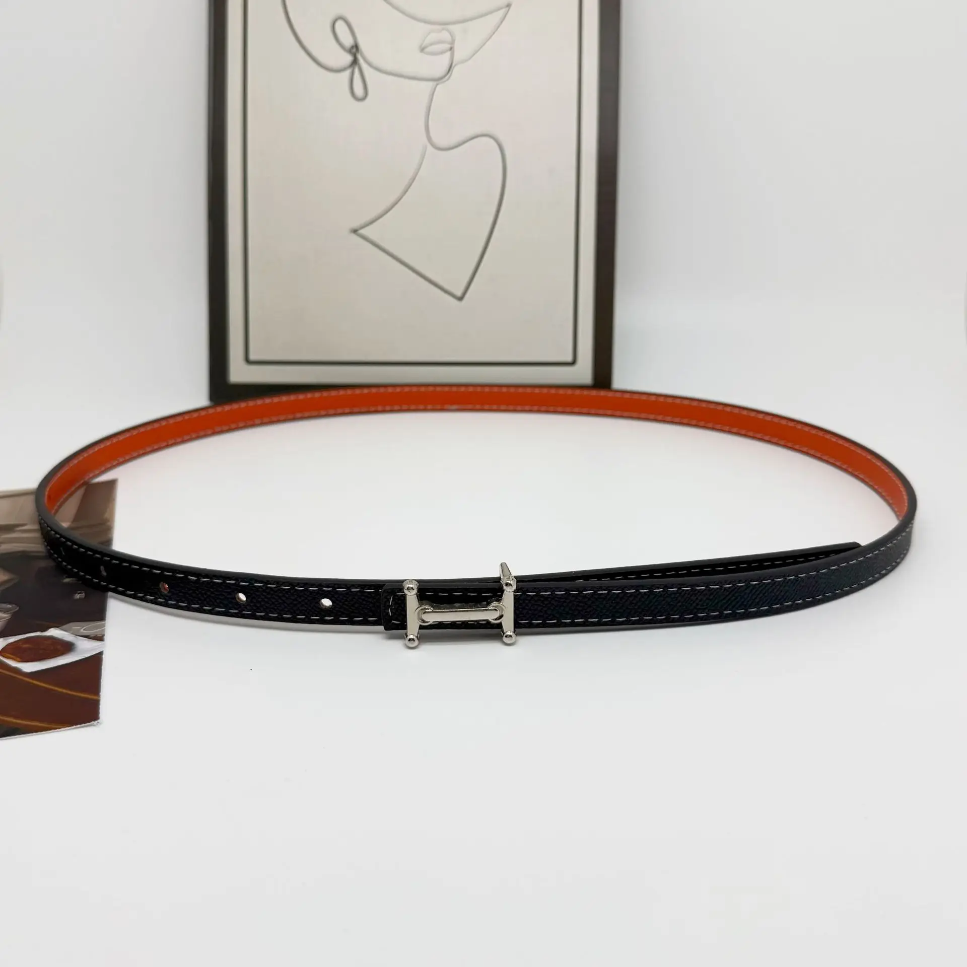 New Luxury Design Fashion Jeans Decorative Women's Retro Decorative Belt Double-sided Leather Belt Women's Alloy