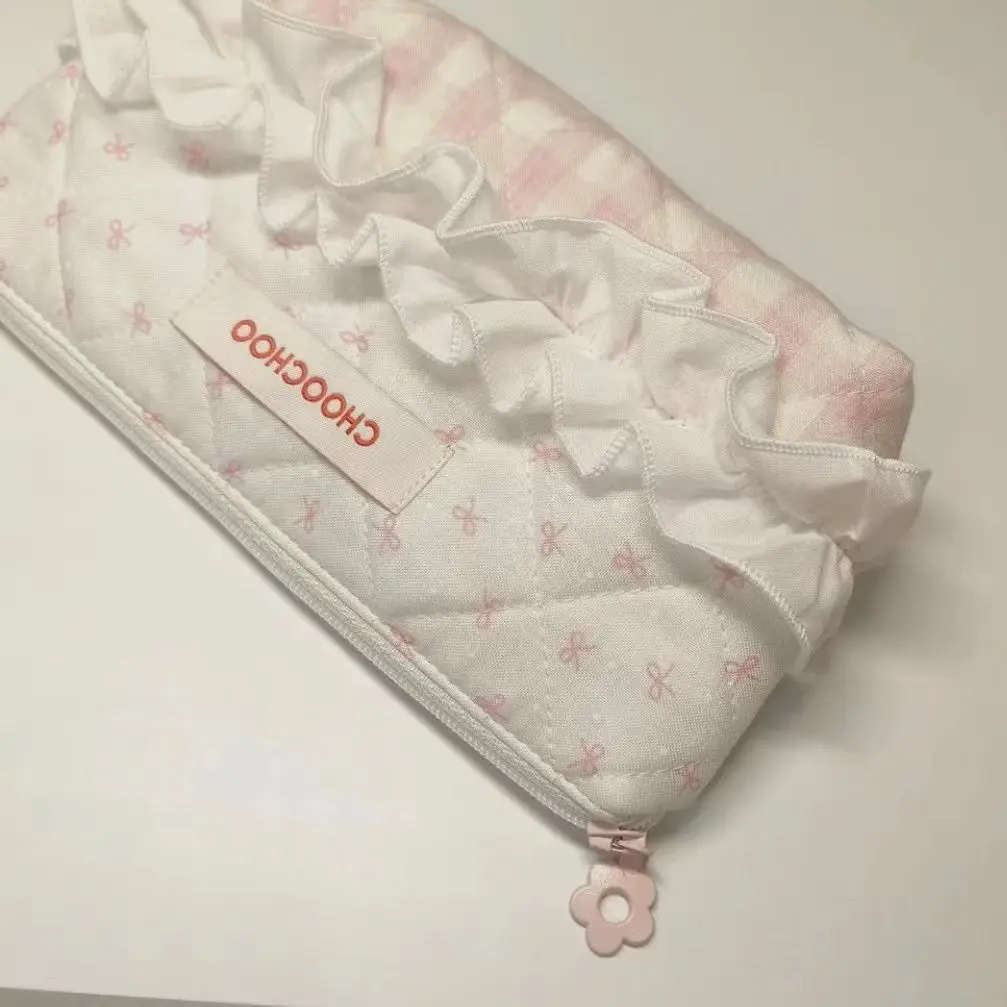 Butterfly Plaid Pencil Bag Pink Girl Heart Large Capacity Cosmetic Bag Desktop Storage Stationery Kawaii Stationery Cute korean