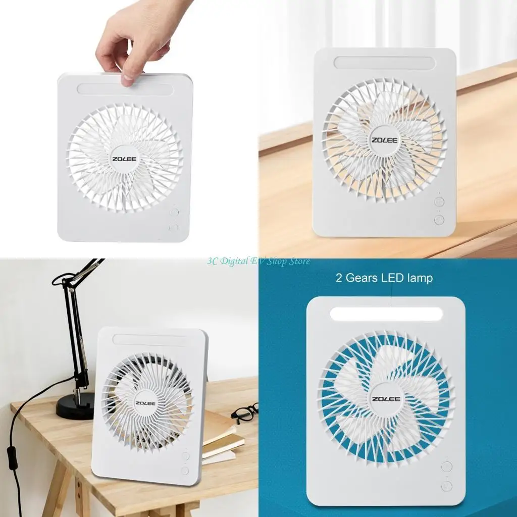 

E74D Portable Camping Fan with LED Lamp Rechargeable Desk Fan Lightweight 2400mAh Table Fan for Outdoor Camping Climbing