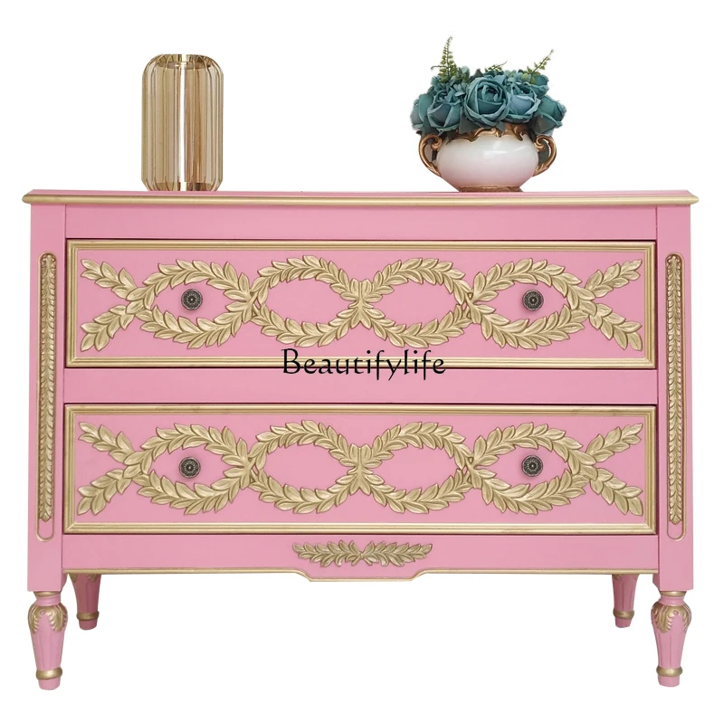 

American light luxury pink living room decorative screen cabinet, European entrance partition cabinet