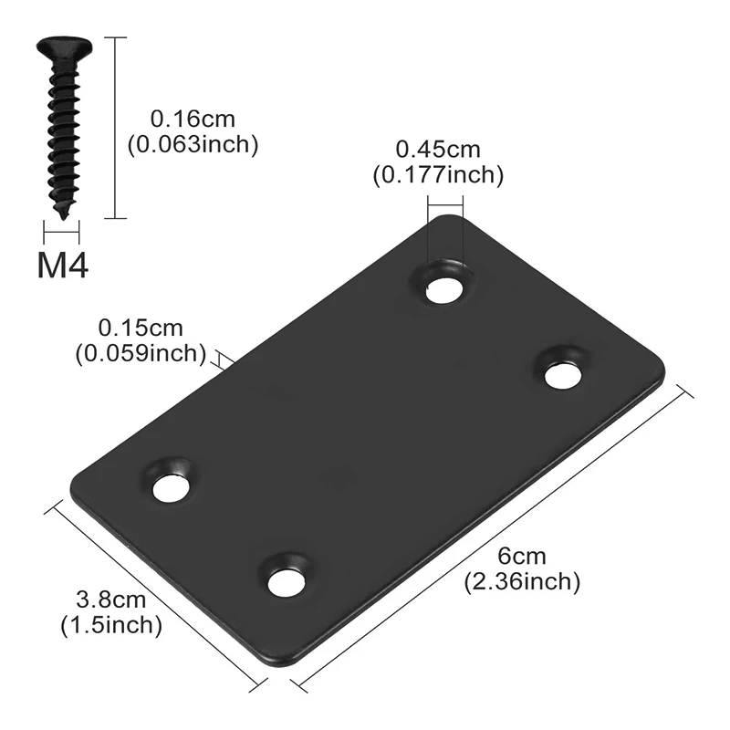 4-20 Pcs Black Flat Mending Plate 2.4x1.5'' Bracket, Straight Metal Brace, Fixing Joining Plate for Wood Furniture Fastening