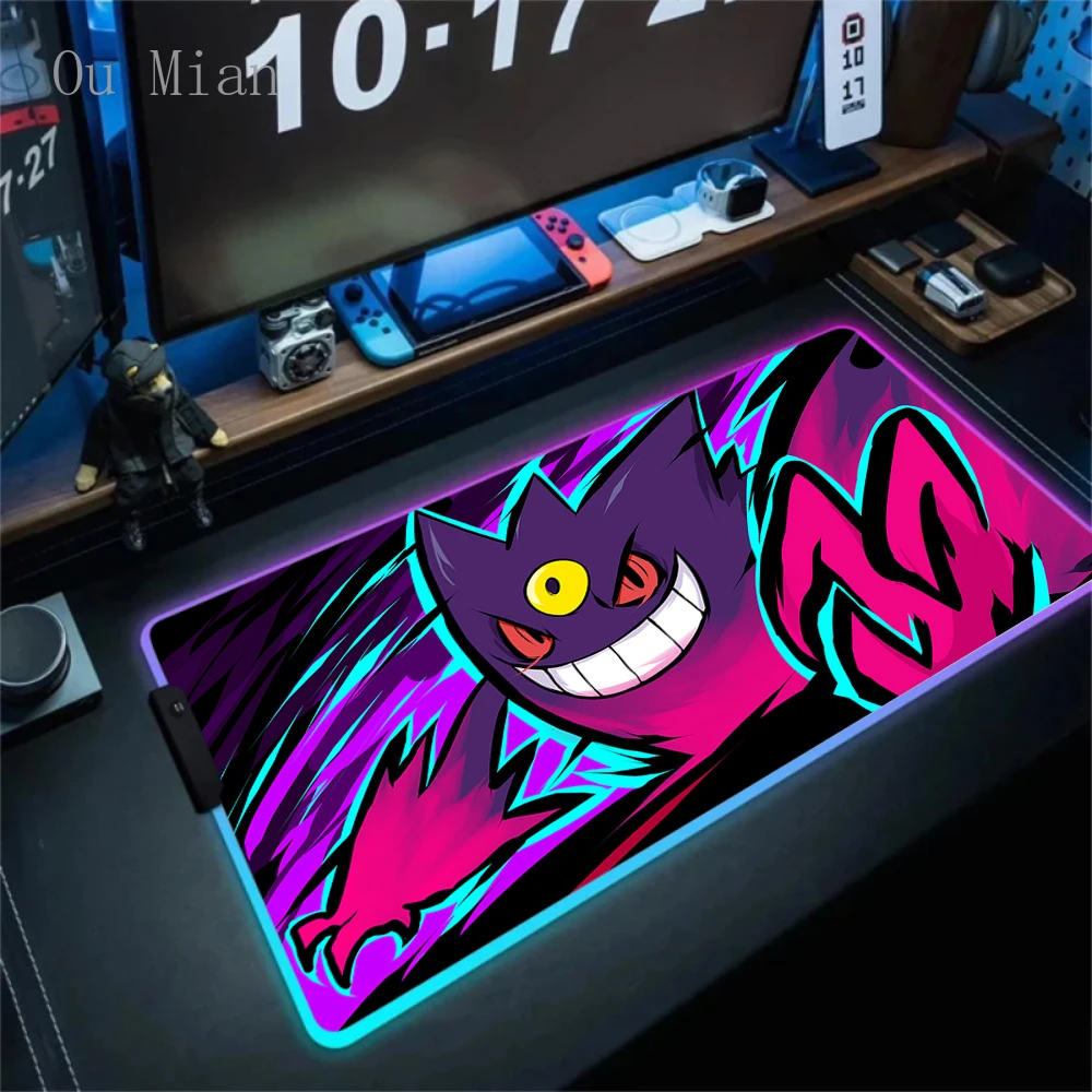 RGB G-Gengar Mousepad Pokemon LED Lila Mauspad Gaming Zubehör Ghost Big Erweiterte Tastatur Teppich PC Anime Schreibtisch Matten