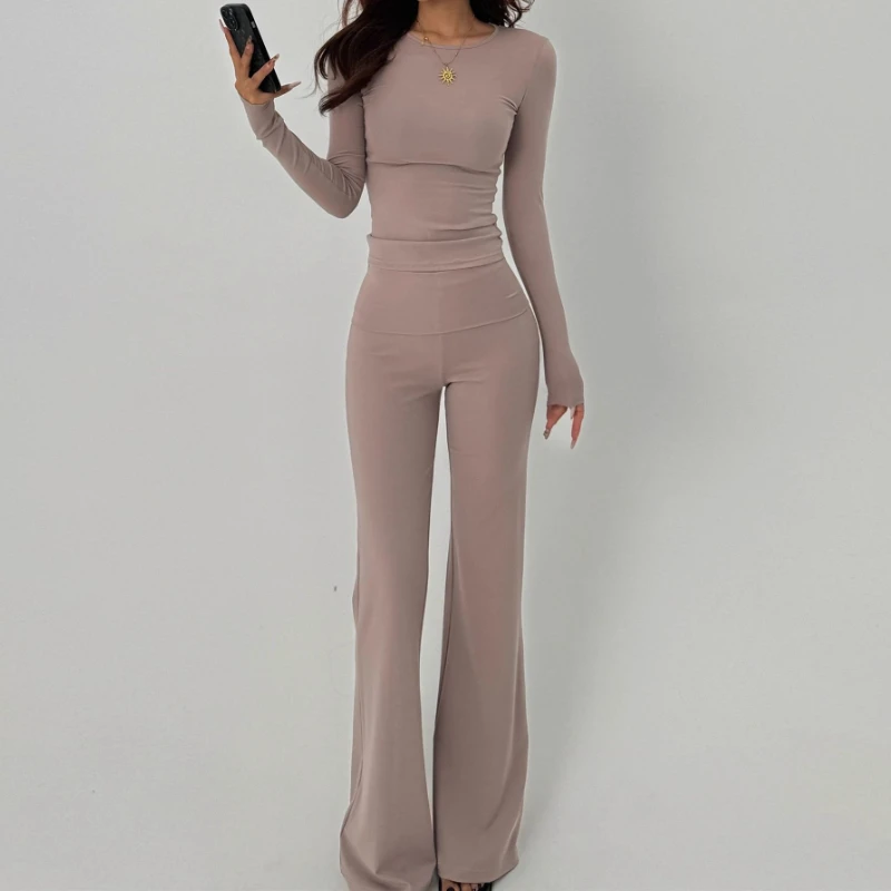 

Autumn New Long Sleeved New Style Spicy Girl Long Leg Slightly Flared Casual Floor Pants Set