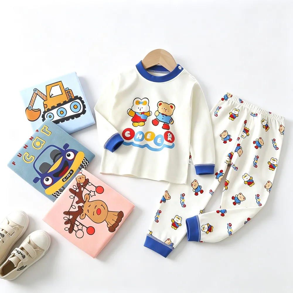 100% Cotton Boys Girls Pajamas Sets Kids Toddler Baby 0 to 1 2 3 4 5 6 7 Years Long Sleeve Children Pyjamas Bear Dinosaur Pijama