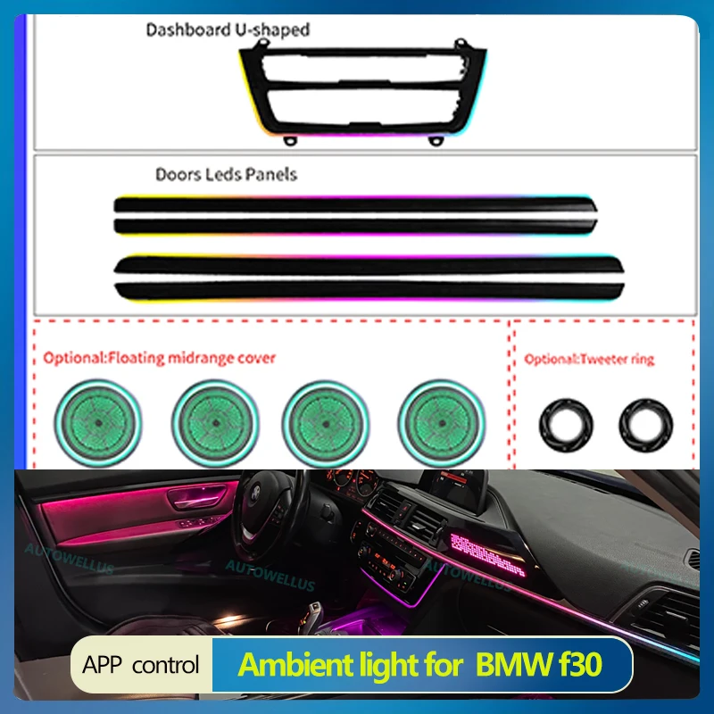 

Car LED Ambient Light For BMW 3/4 Series 3GT F30 F31 F32 F34 App Control 256 Colour Symphony Decorative Lamp U shape Panel
