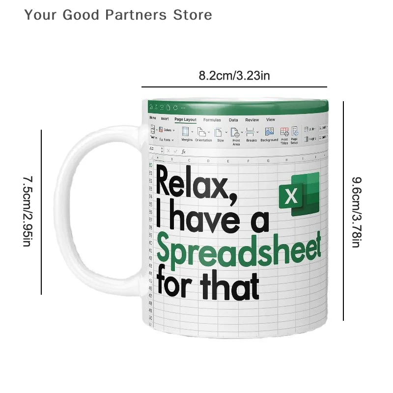 Tasse à café en céramique à motif Excel, tasse à thé créative, tasse à eau portable, tasse à lait de jus, bureau, maison, cadeau amusant, nouveau