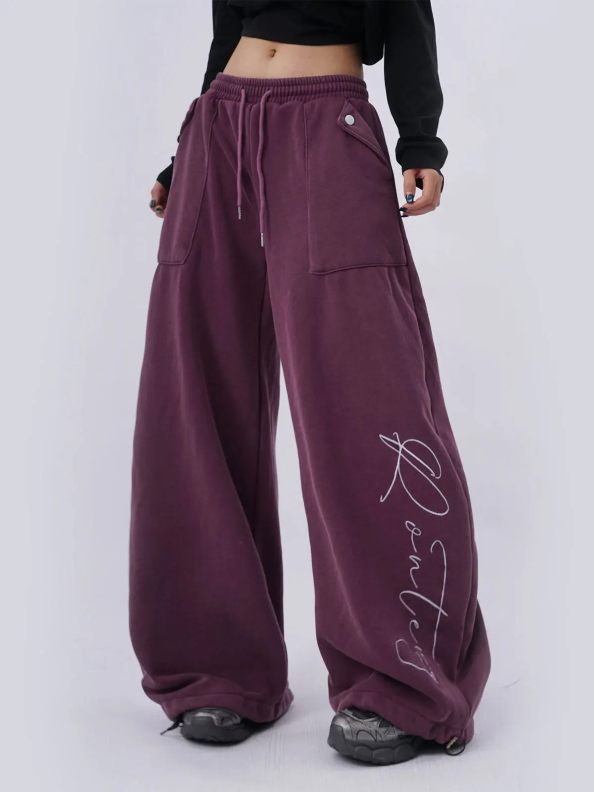 

Ретро-американские женские спортивные брюки с фиолетовыми надписями, широкие штаны в стиле хип-хоп, осенне-зимние, свободного кроя, повседневные брюки