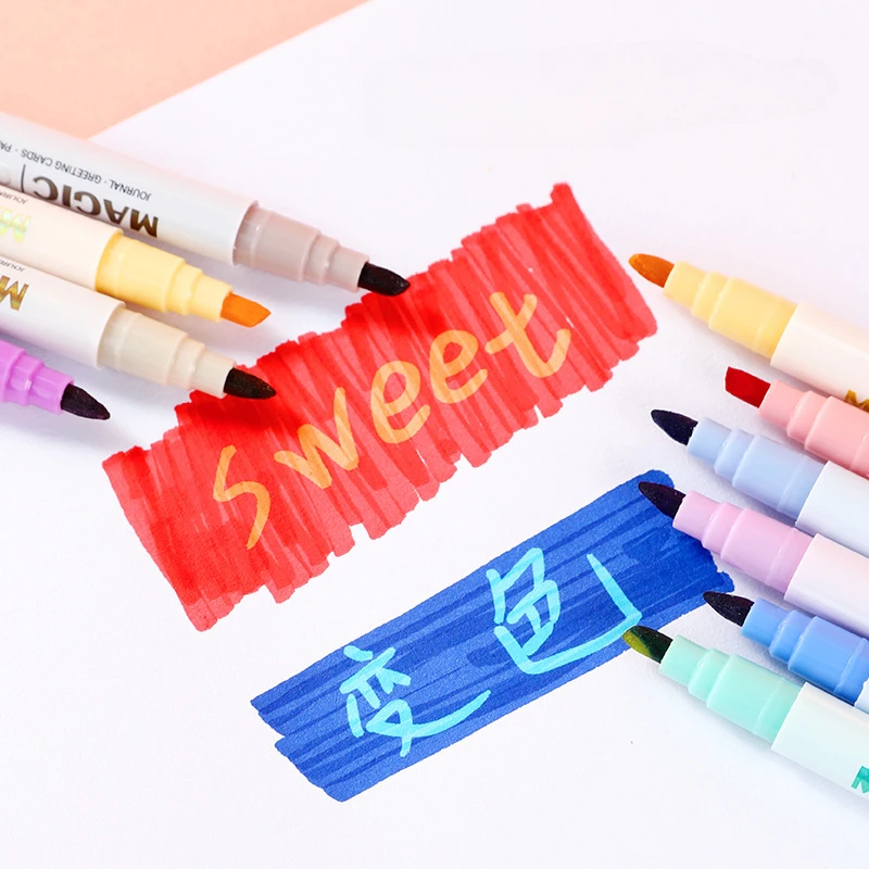 Shands Double Head Magic Color Changing Pen Color Stroke Key Mark Marker Student Highlighter Handbook Pen Set